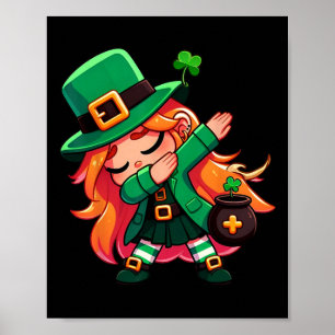 Dabbing Leprechaun Girl Funny Kids Poster