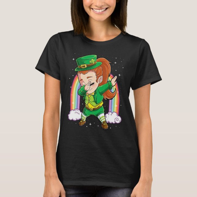 Dabbing Leprechaun Girl Green Lucky Shamrock St Pa T-Shirt (Vorderseite)