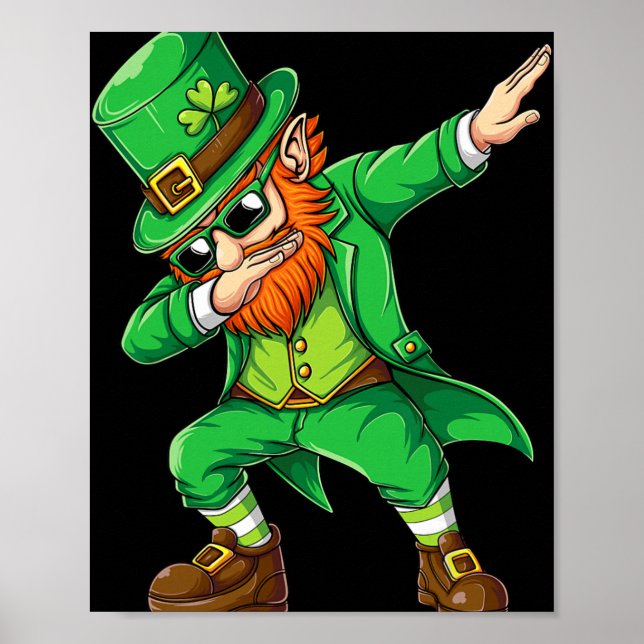 Dabbing Leprechaun Lustige Geschenke Männer Kinder Poster (Vorne)
