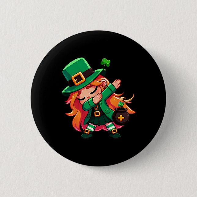 Dabbing Leprechaun Mädchen Lustige Kinder Mädchen  Button (Vorderseite)