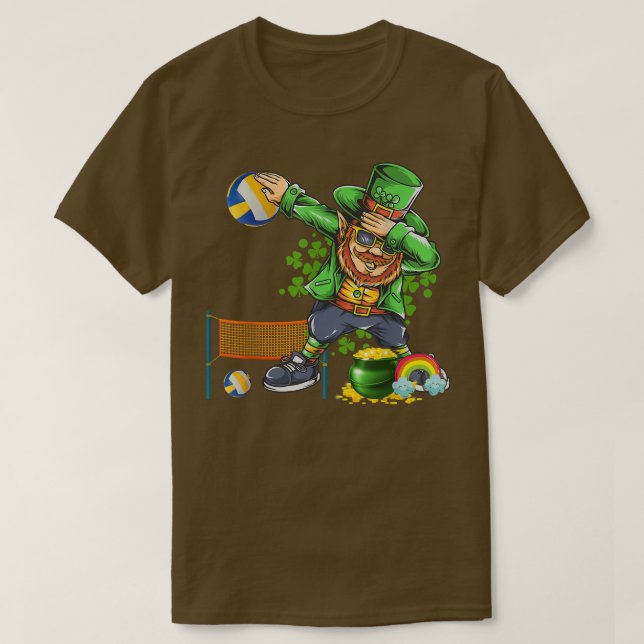 Dabbing Leprechaun Playing Volleyball Patrick Day  T-Shirt (Design vorne)