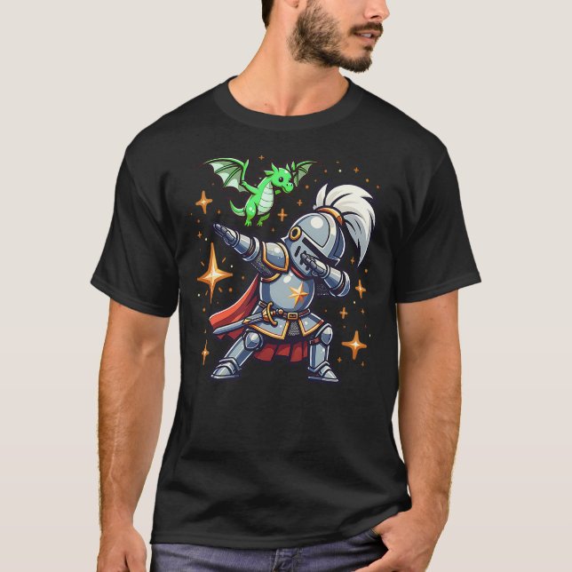 Dabbing Medieval Knight Dragon Funny Renaissance R T-Shirt (Vorderseite)