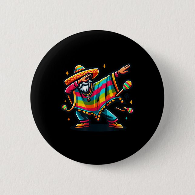 Dabbing Mexican Poncho Cinco De Mayo Boys Men Somb Button (Vorderseite)