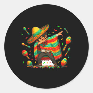 Dabbing Mexican Poncho Cinco De Mayo Boys Men Somb Runder Aufkleber