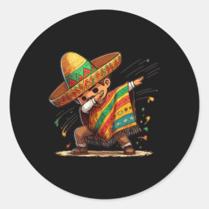 Dabbing Mexican Poncho Cinco De Mayo Boys Men Somb Runder Aufkleber
