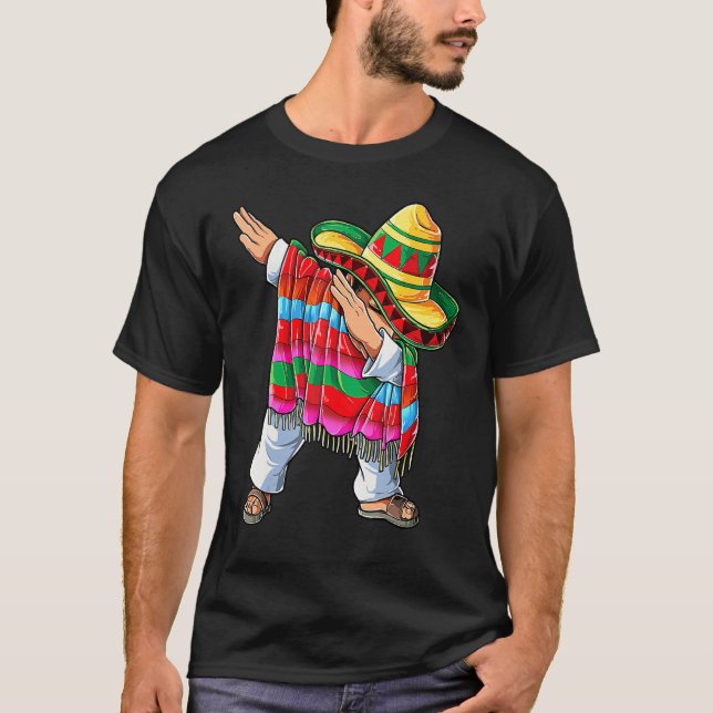 Dabbing Mexican Poncho Cinco De Mayo Boys Men Somb T-Shirt (Vorderseite)