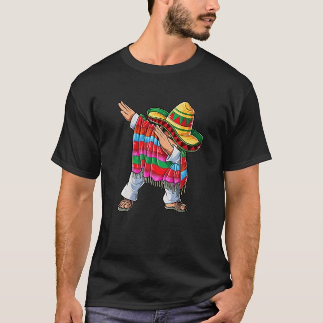Dabbing Mexican Poncho Cinco De Mayo Boys Men Somb T-Shirt (Vorderseite)