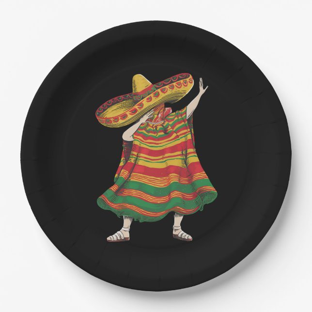 Dabbing Mexican Poncho Cinco De Mayo Fiesta Party Pappteller (Vorderseite)