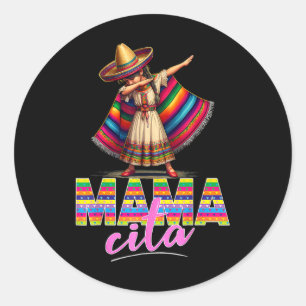 Dabbing Mexican Poncho Sombrero Cinco De Mayo Mama Runder Aufkleber