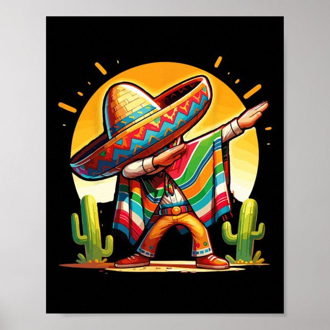 Dabbing Mexican Poncho Sombrero Dab Dance Cinco De Poster (Vorne)