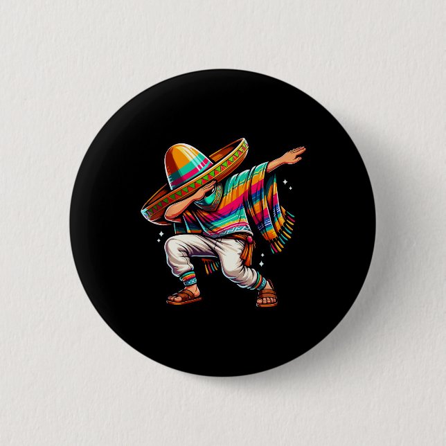 Dabbing Mexikanischer Poncho Sombrero Dab Boy Fies Button (Vorderseite)
