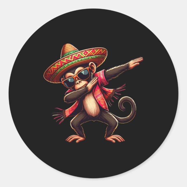 Dabbing Monkey Sombrero Poncho Runder Aufkleber (Vorderseite)