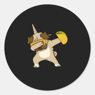 Dabbing Mops Dog Taco Pugicorn mexikanisches Tacos Runder Aufkleber