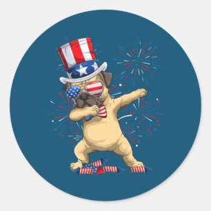 Dabbing Mops Dog Uncle Sam Hat American Flag 4. Runder Aufkleber