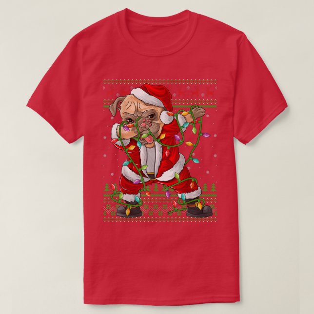 Dabbing Mops Dog Xmas Lights Funny Ugly Mops Santa T-Shirt (Design vorne)