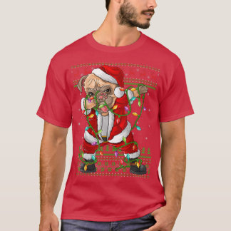 Dabbing Mops Dog Xmas Lights Funny Ugly Mops Santa T-Shirt