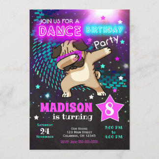 Dabbing Mops Geburtstagsfeier Einladung / Tanz Par
