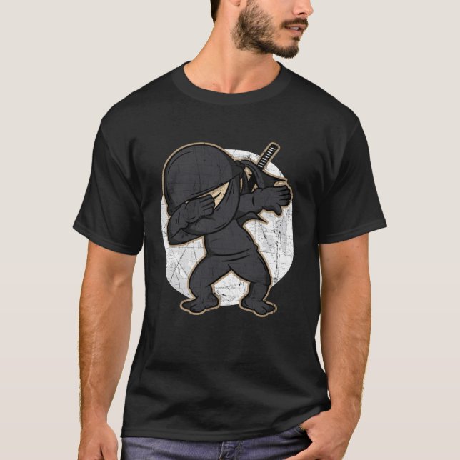 Dabbing Ninja Distressed Ninja Kostüm T-Shirt (Vorderseite)