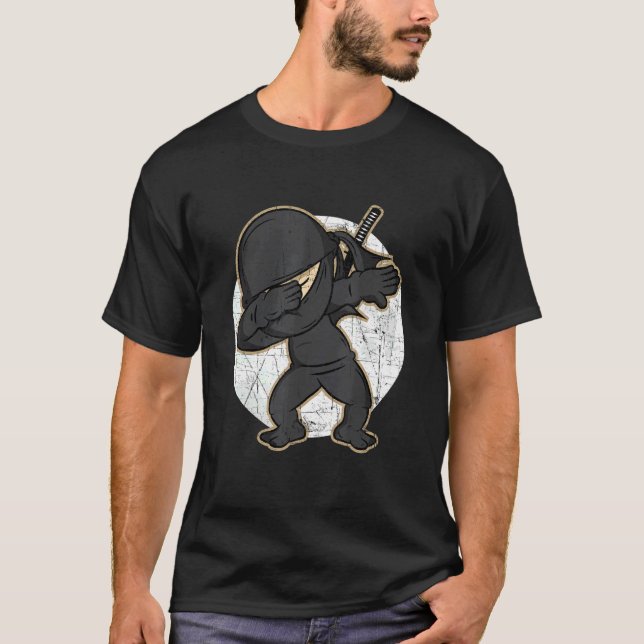 Dabbing Ninja Distressed Ninja Kostüm T-Shirt (Vorderseite)