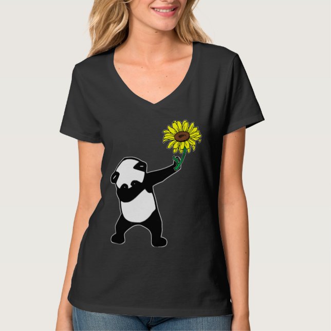 Dabbing Panda Bär Sonnenblumen Autismus Bewusstsei T-Shirt (Vorderseite)