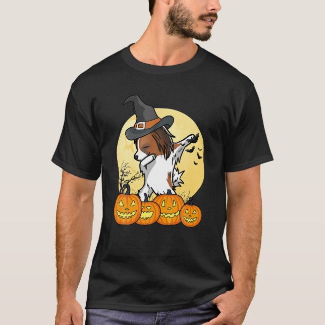 Dabbing Papillon Dab Dance Funny Dog Halloween Gif T-Shirt (Vorderseite)