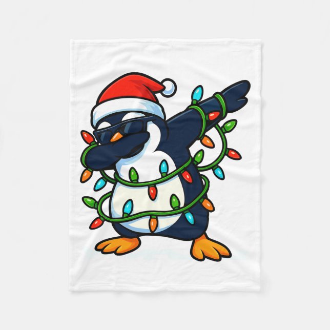 Dabbing Penguin Christmas Girls Xmas Lights Boys C Fleecedecke (Vorderseite)