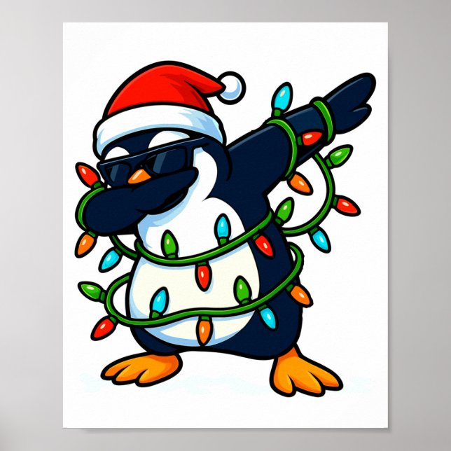 Dabbing Penguin Christmas Girls Xmas Lights Boys C Poster (Vorne)