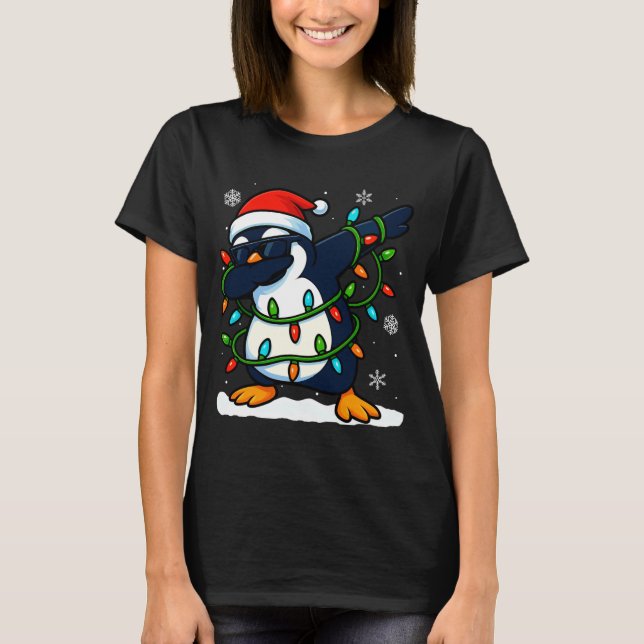 Dabbing Penguin Christmas Girls Xmas Lights Boys C T-Shirt (Vorderseite)