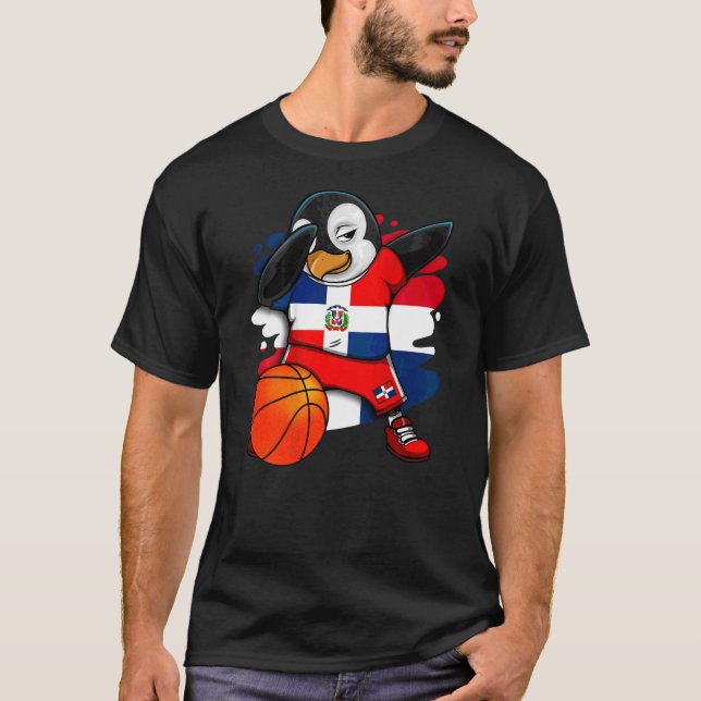 Dabbing Penguin Dominikanische Republik Basketball T-Shirt (Vorderseite)
