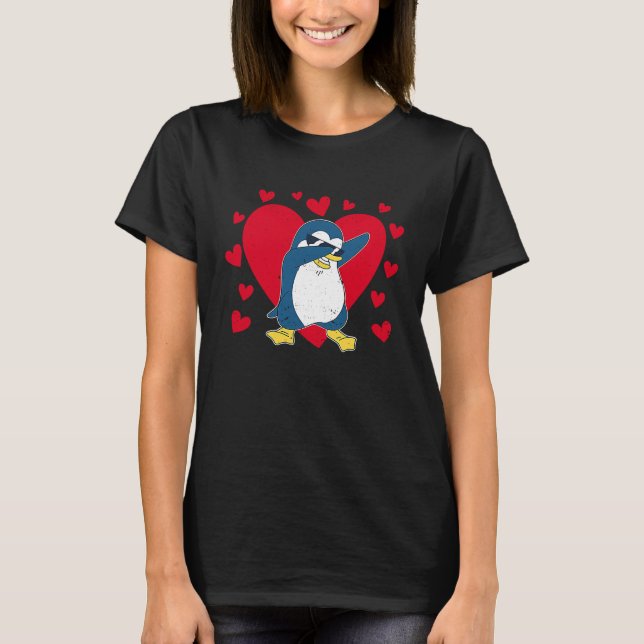 Dabbing Penguin Heart Valentine's Day Zoo Animal B T-Shirt (Vorderseite)
