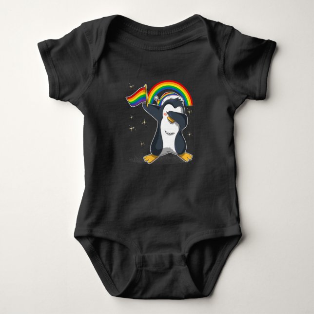 Dabbing Penguin Rainbow LGBT Baby Strampler (Vorderseite)