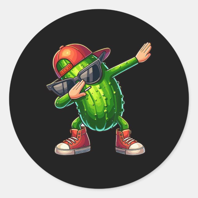Dabbing Pickle Dancing Cucumber Lover Funny Pickle Runder Aufkleber (Vorderseite)