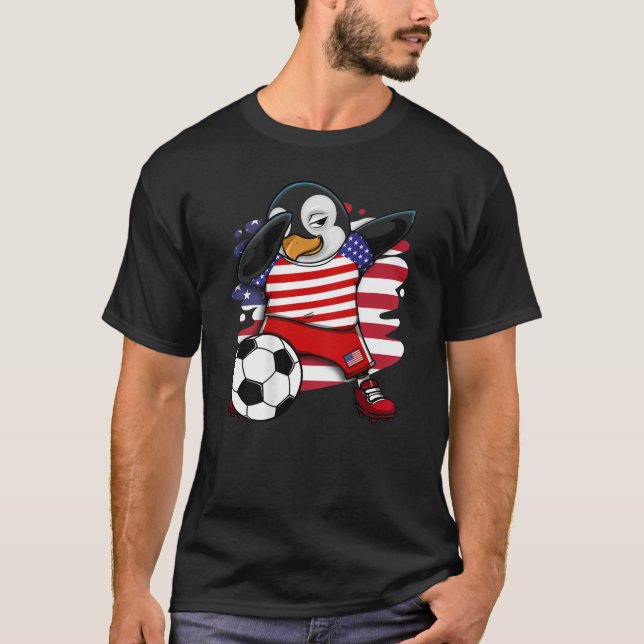 Dabbing Pinguin America Soccer Fans Jersey USA Fla T-Shirt (Vorderseite)