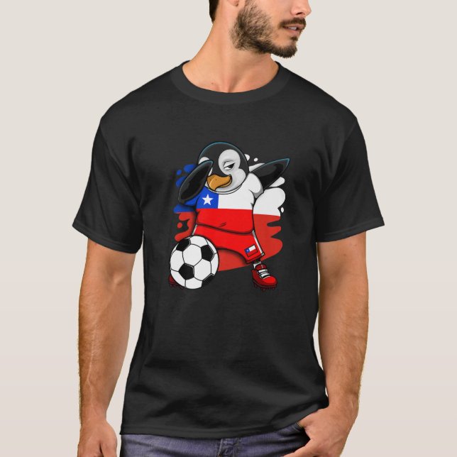 Dabbing Pinguin Chile Soccer Fans Jersey Flag Foot T-Shirt (Vorderseite)