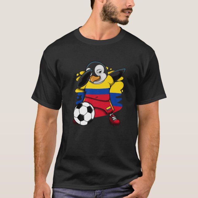 Dabbing Pinguin Colombia Soccer Fans Jersey Footba T-Shirt (Vorderseite)