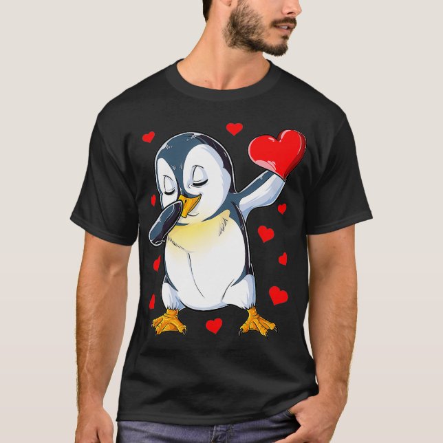 Dabbing Pinguin Heart Valentinstag Boys Girls T-Shirt (Vorderseite)