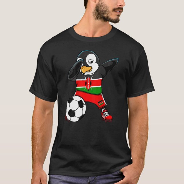 Dabbing Pinguin Kenya Soccer Fans Jersey Flag Foot T-Shirt (Vorderseite)