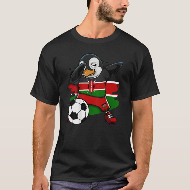 Dabbing Pinguin Kenya Soccer Fans Jersey Flag Foot T-Shirt (Vorderseite)