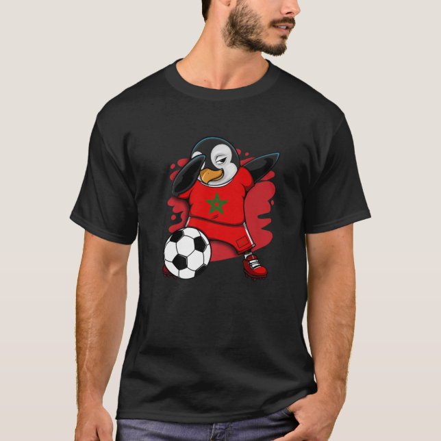 Dabbing Pinguin Marokko Fußball Fans Jersey Footba T-Shirt (Vorderseite)
