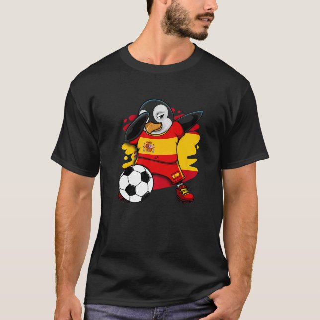 Dabbing Pinguin Spain Soccer Fans Jersey Flag Foot T-Shirt (Vorderseite)