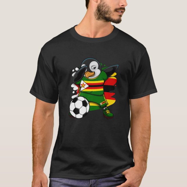 Dabbing Pinguin Zimbabwe Soccer Fans Jersey Footba T-Shirt (Vorderseite)