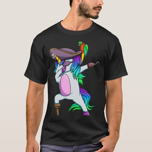 Dabbing Pirate Magical Rainbow Unicorn  Halloween T-Shirt (Vorderseite)