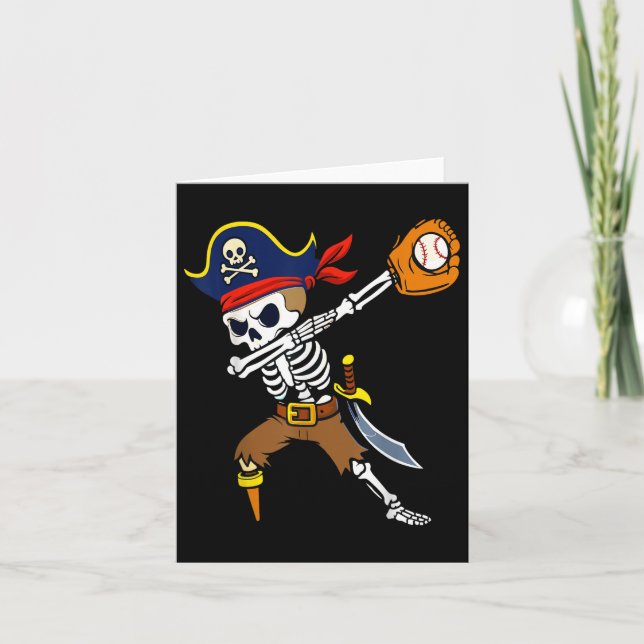 Dabbing Pirate Skeleton Baseball Funny Halloween Karte (Vorderseite)