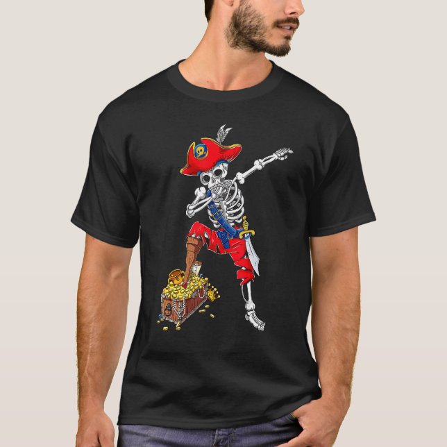 Dabbing Pirate Skeleton Dab Kids Halloween Kostüm T-Shirt (Vorderseite)