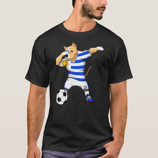 Dabbing Pitbull Dog Uruguay Fußball Fans Jersey Fo T-Shirt (Vorderseite)