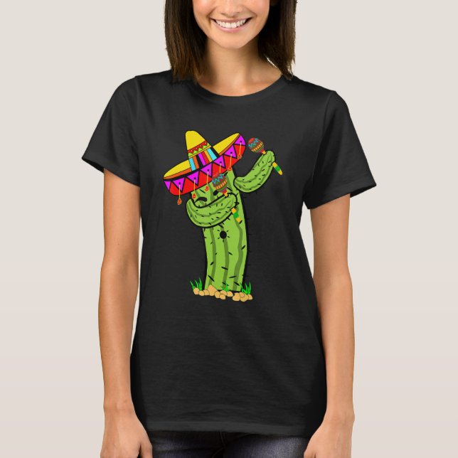 Dabbing Prickly Cactus with mexican sombrero hat T-Shirt (Vorderseite)