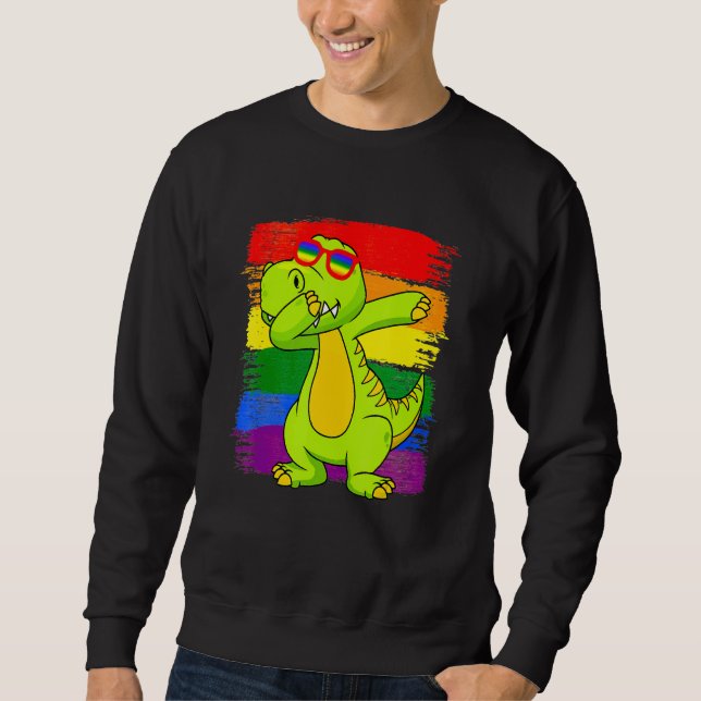 Dabbing Pridesaurus Rex Dinosaur LGBT Flag Gay Pri Sweatshirt (Vorderseite)