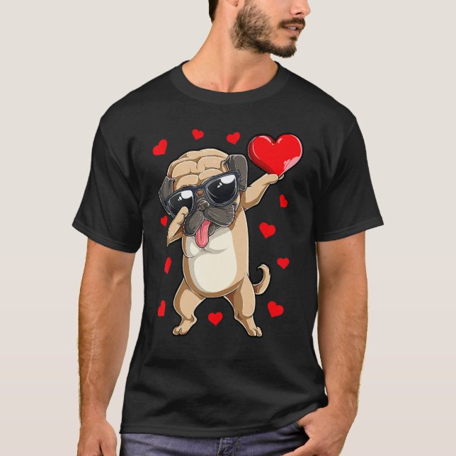 Dabbing Pug Heart Valentines Day Boys Kids Love Do T-Shirt (Vorderseite)