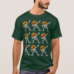 Dabbing Pumpkin Head Skeleton Lazy Halloween Costu T-Shirt