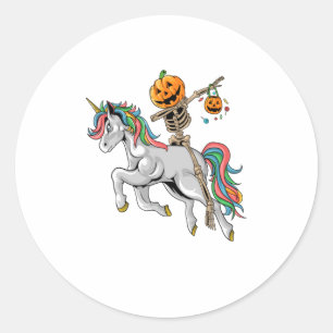 Dabbing Pumpkin Skeleton Reiten Einhorn Runder Aufkleber
